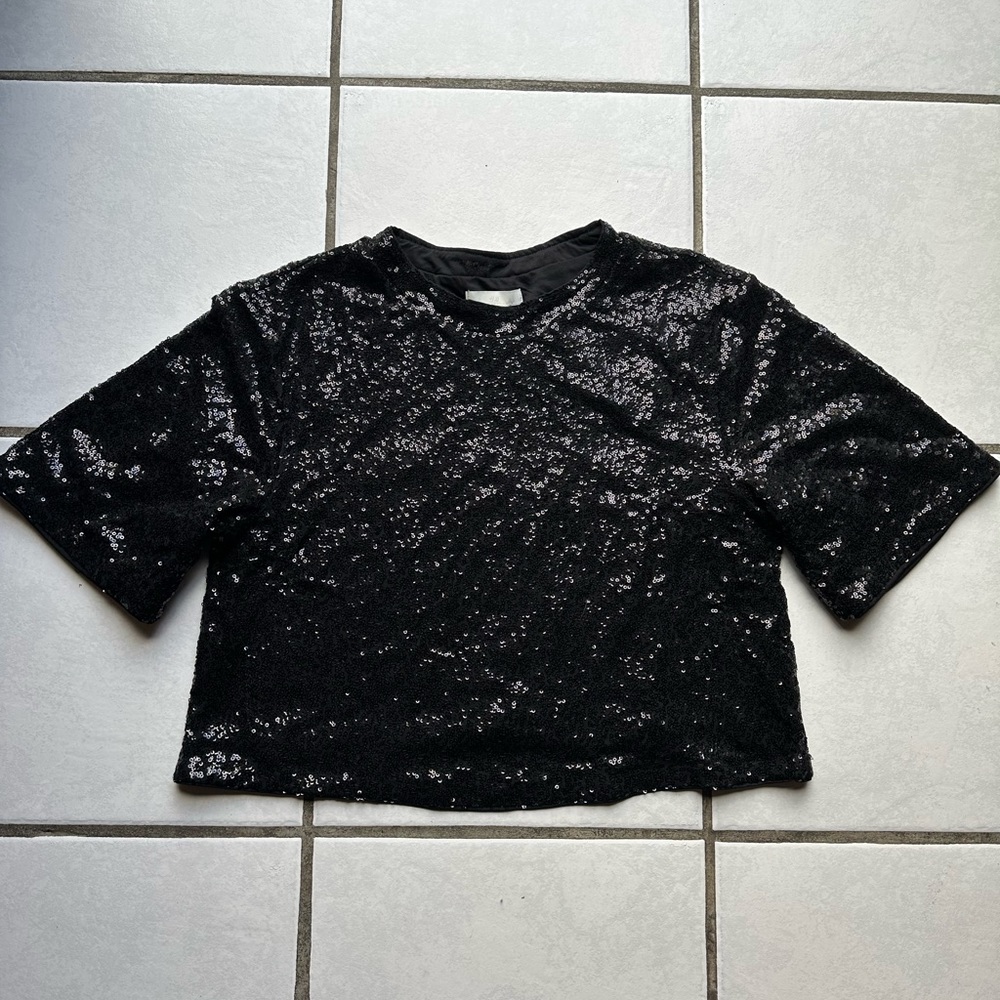 H&M black sequin crop top|Small